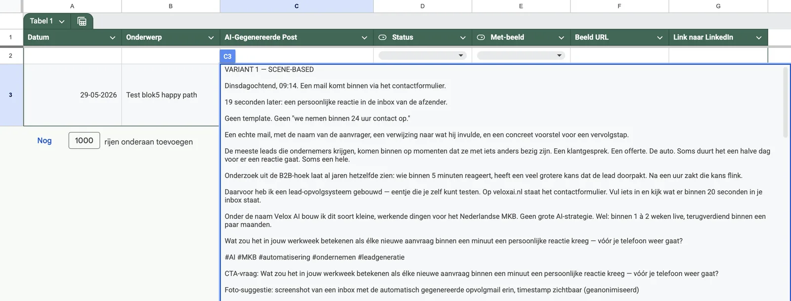 Voorbeeld van een AI-gegenereerde LinkedIn-post